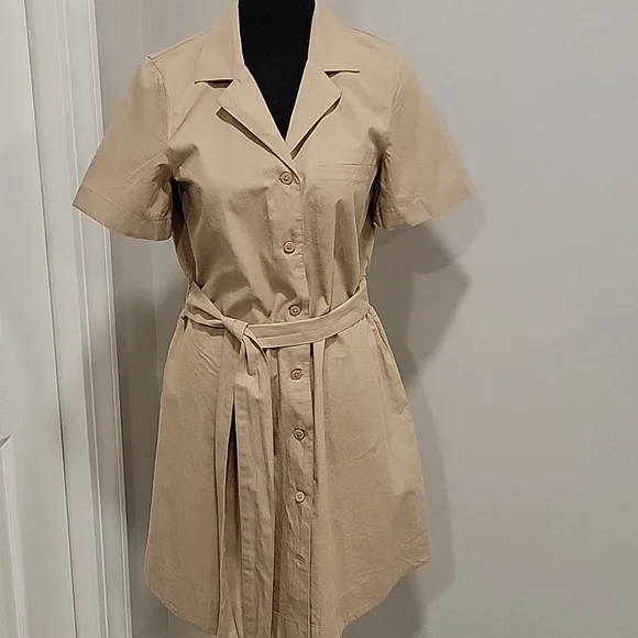 French Connection Tan Button-Up Dress - Picture 1 of 9